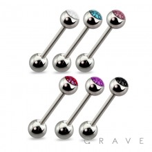 316L SURGICAL STEEL BARBELL WITH SINGLE PRESS FIT EPOXY GLITTER GEM 6 MM